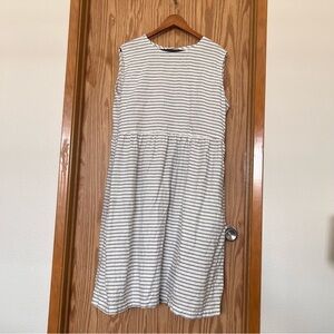 OffOn sleeveless dress striped linen XXL grey & white